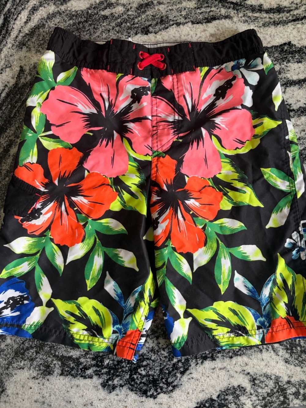 Boy’s Cat & Jack Swim Trunks, Size: L lined board short Hawaiian flower 12/14